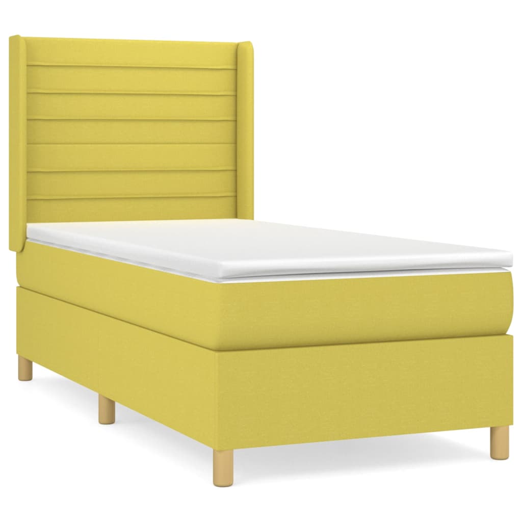 Pat box spring cu saltea, verde, 80x200 cm, textil