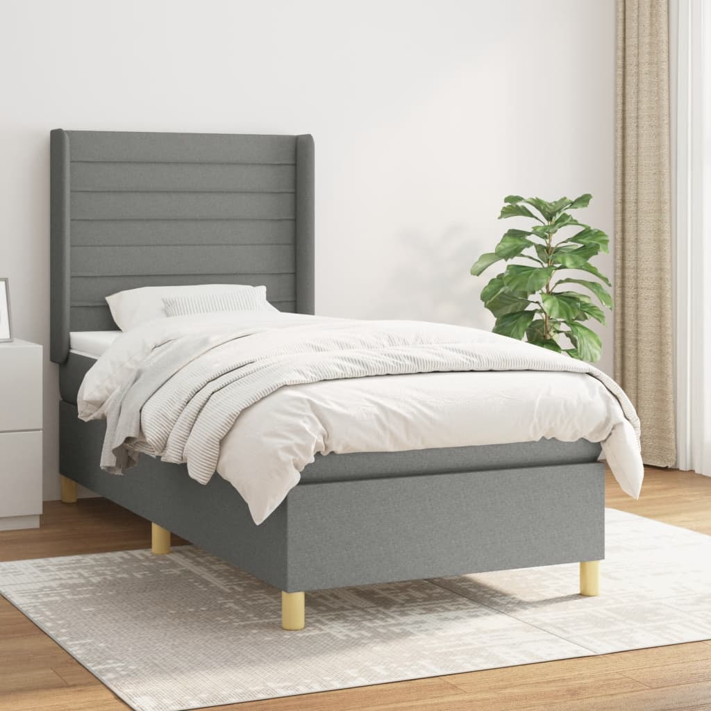 Boxspringbett mit Matratze Dunkelgrau 90×190 cm Stoff