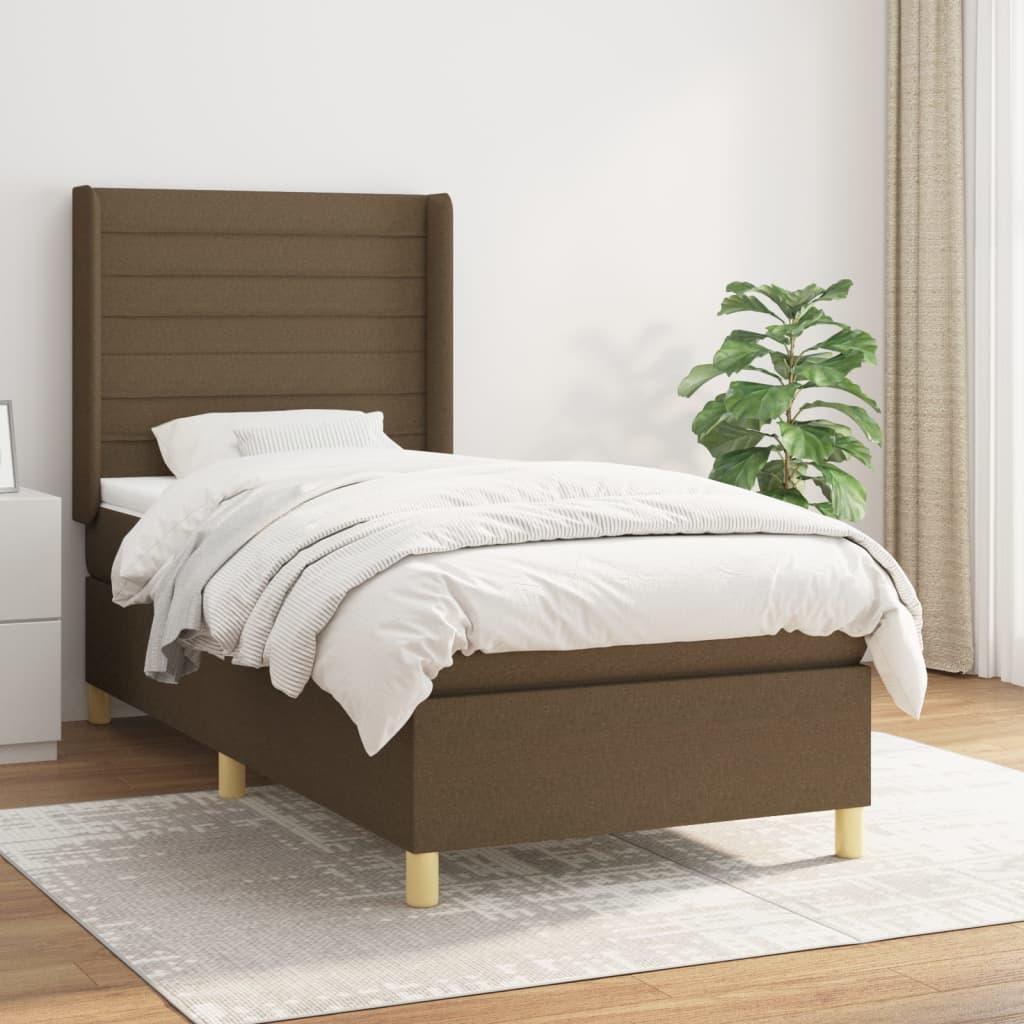 vidaXL Lit à sommier tapissier avec matelas Marron foncé 90x190 cm