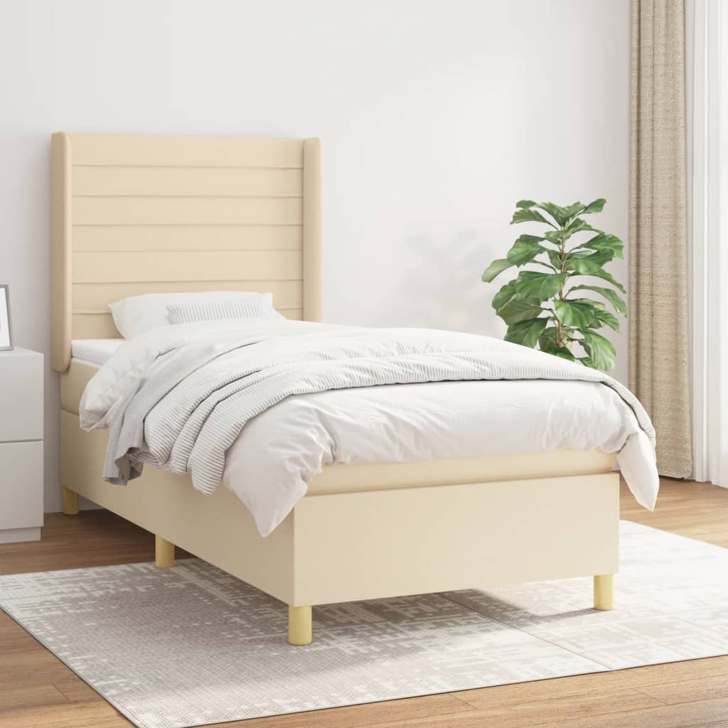 vidaXL Boxspringbett mit Matratze Creme 100x200 cm Stoff