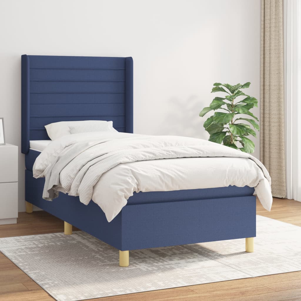 vidaXL Boxspringbett mit Matratze Blau 100x200 cm Stoff