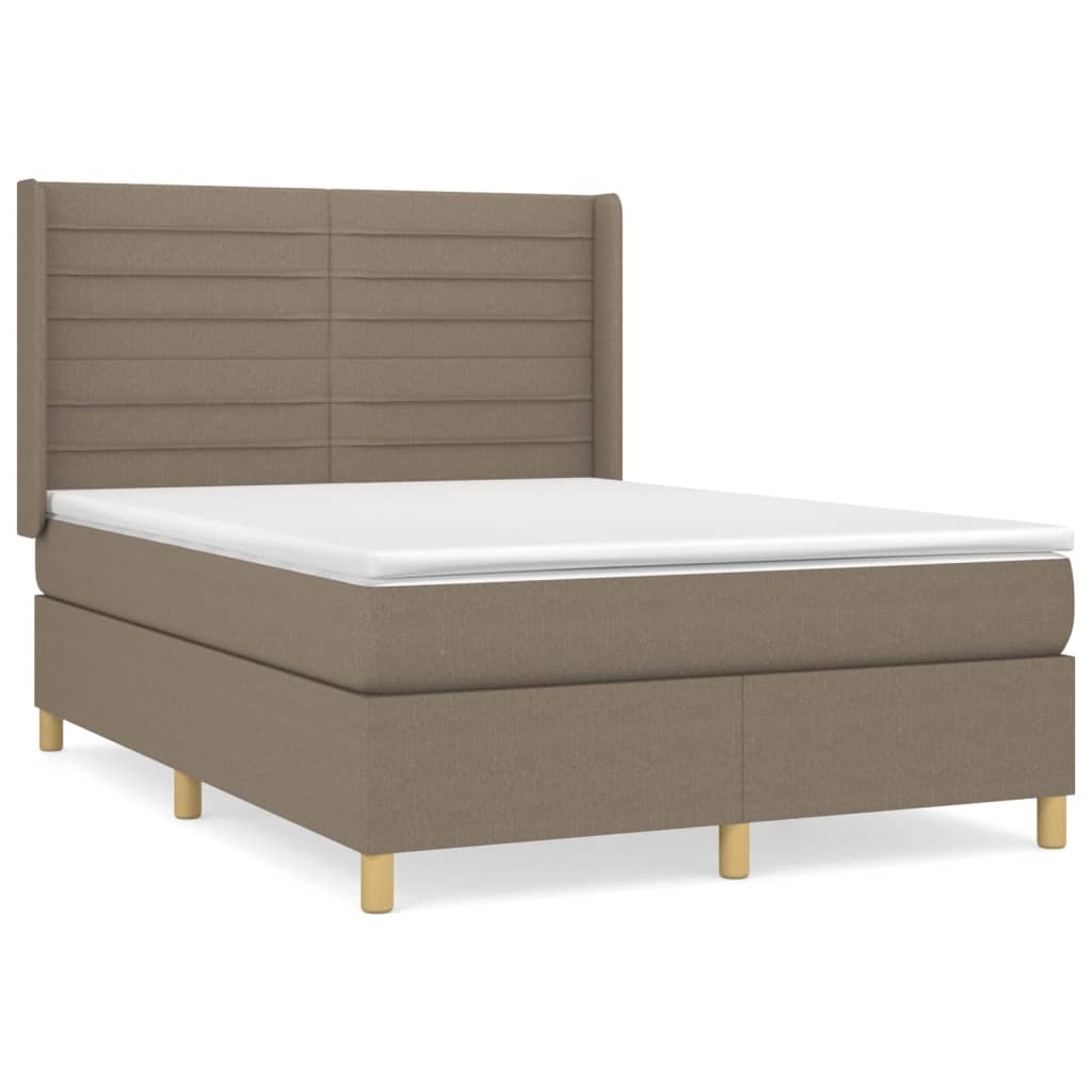 vidaXL Box spring postelja z vzmetnico taupe 140x190 cm blago