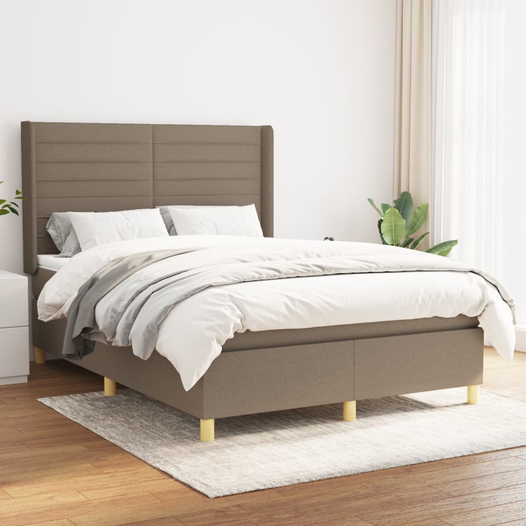 vidaXL Boxspringbett mit Matratze Taupe 140x190 cm Stoff