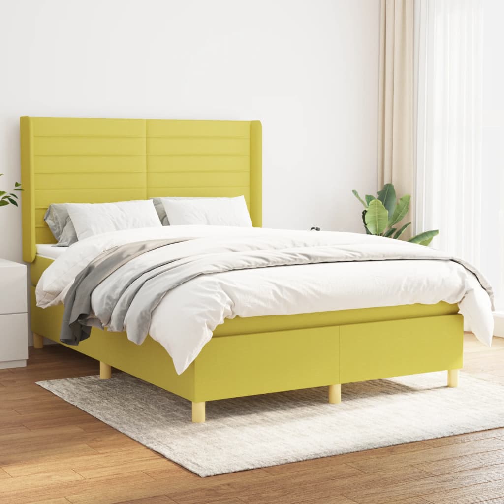 vidaXL Box spring postel s matrací zelená 140 x 200 cm textil