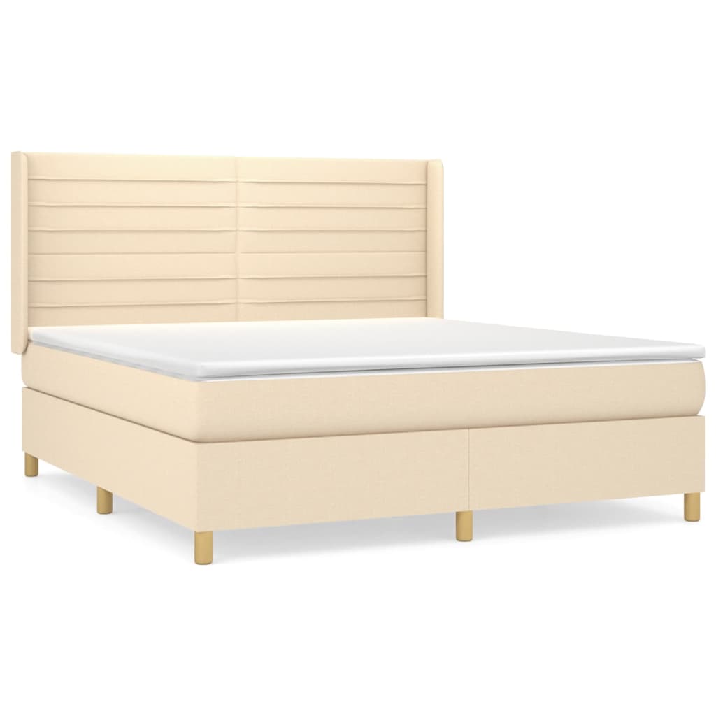 vidaXL Posteľný rám boxspring s matracom krémový 180x200 cm látka