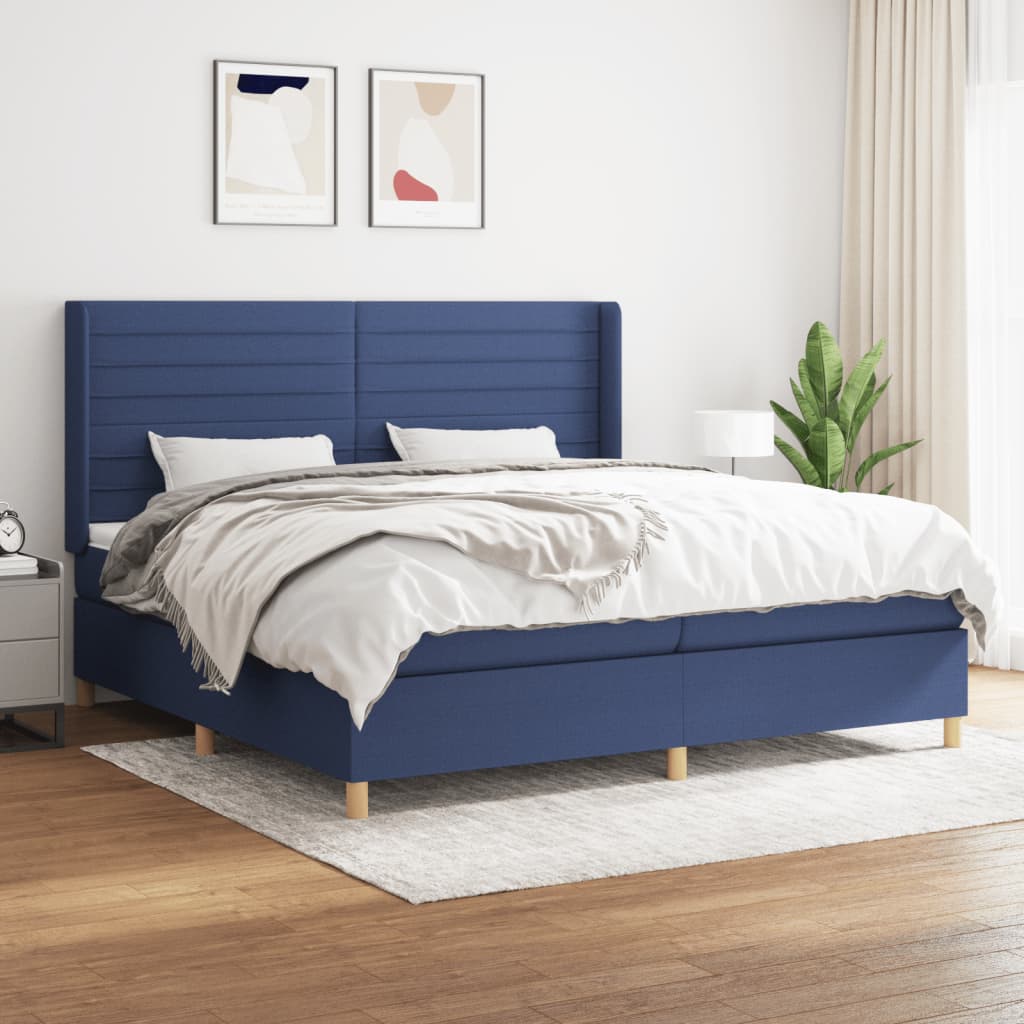 vidaXL Boxspringbett mit Matratze Blau 200x200 cm Stoff