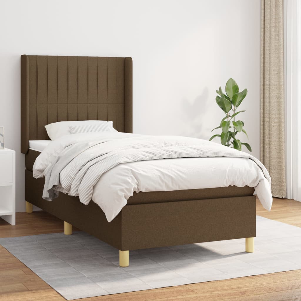 vidaXL Pat box spring cu saltea, maro închis, 90x190 cm, textil