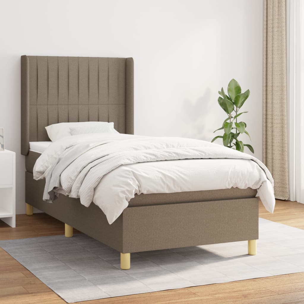 atsperu gultas rāmis ar matraci, pelēkbrūns, 90x200 cm, audums | Stepinfit.lv