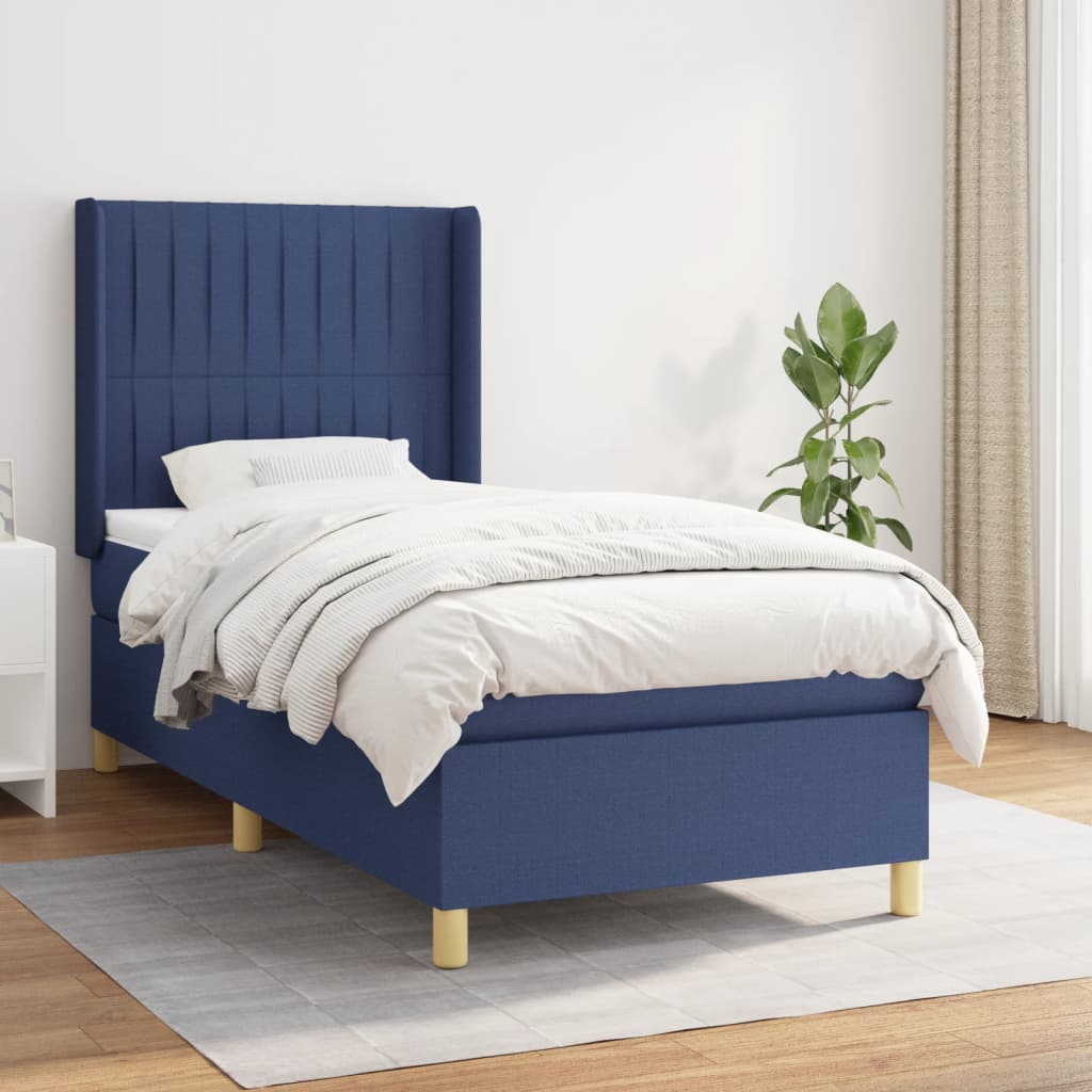 Boxspringbett mit Matratze Blau 90×200 cm Stoff