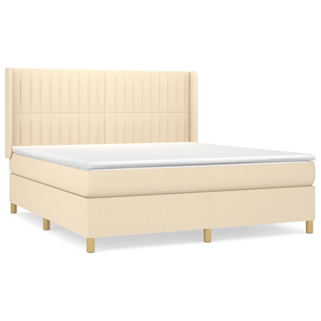 vidaXL Posteľný rám boxspring s matracom krémový 180x200 cm látka