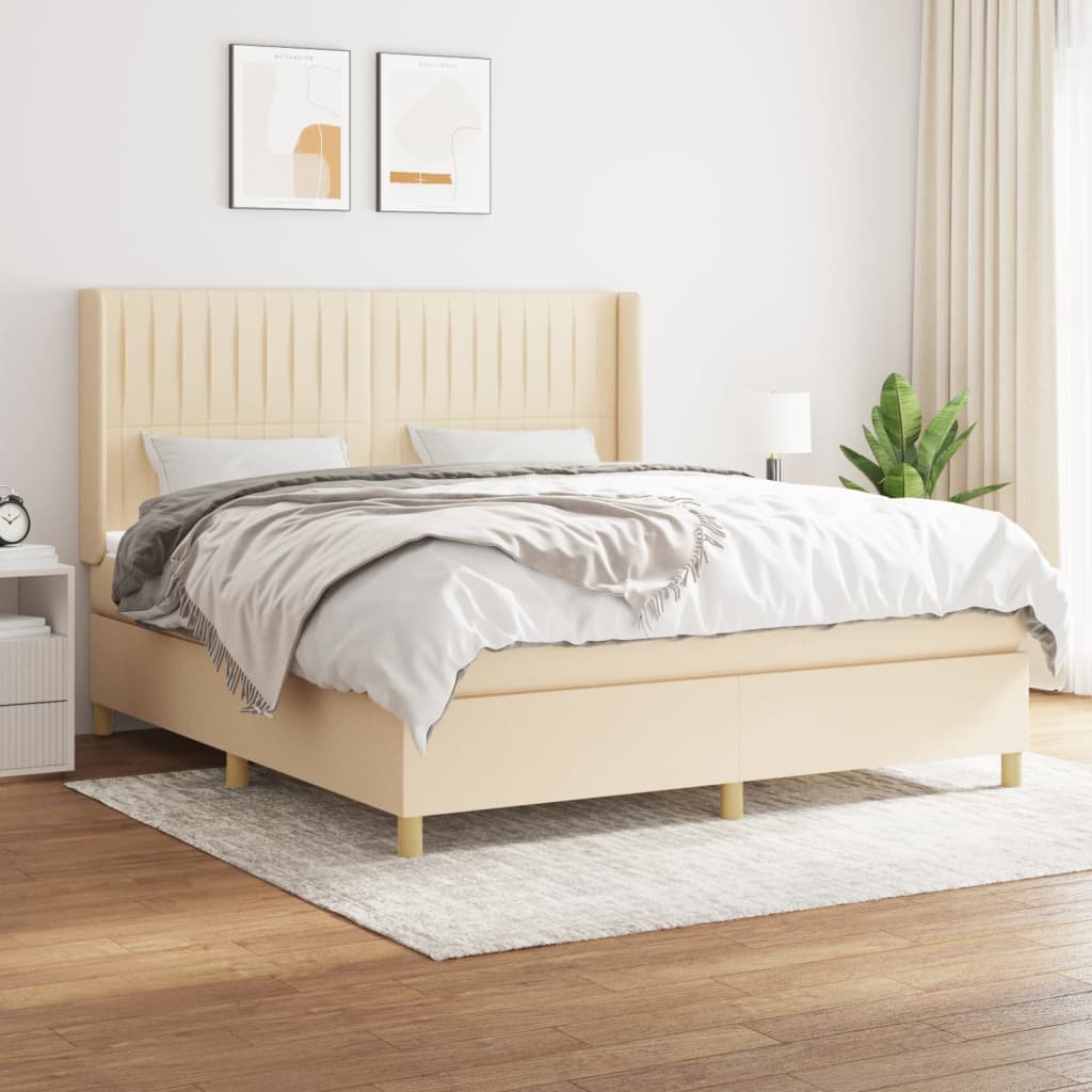 atsperu gulta ar matraci, krēmkrāsas, 180x200 cm, audums | Stepinfit.lv