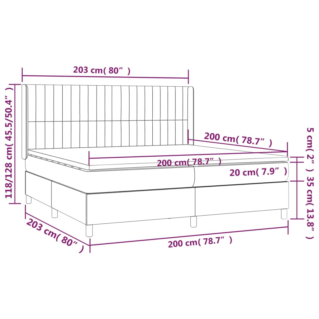 Pat box spring cu saltea, gri închis, 200x200 cm, textil