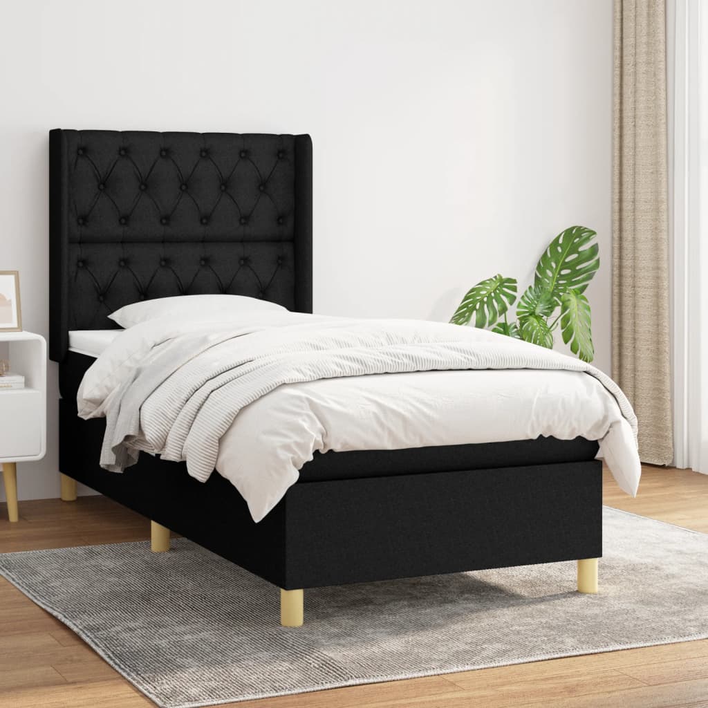 atsperu gultas rāmis ar matraci, melna, 80x200 cm, audums | Stepinfit.lv