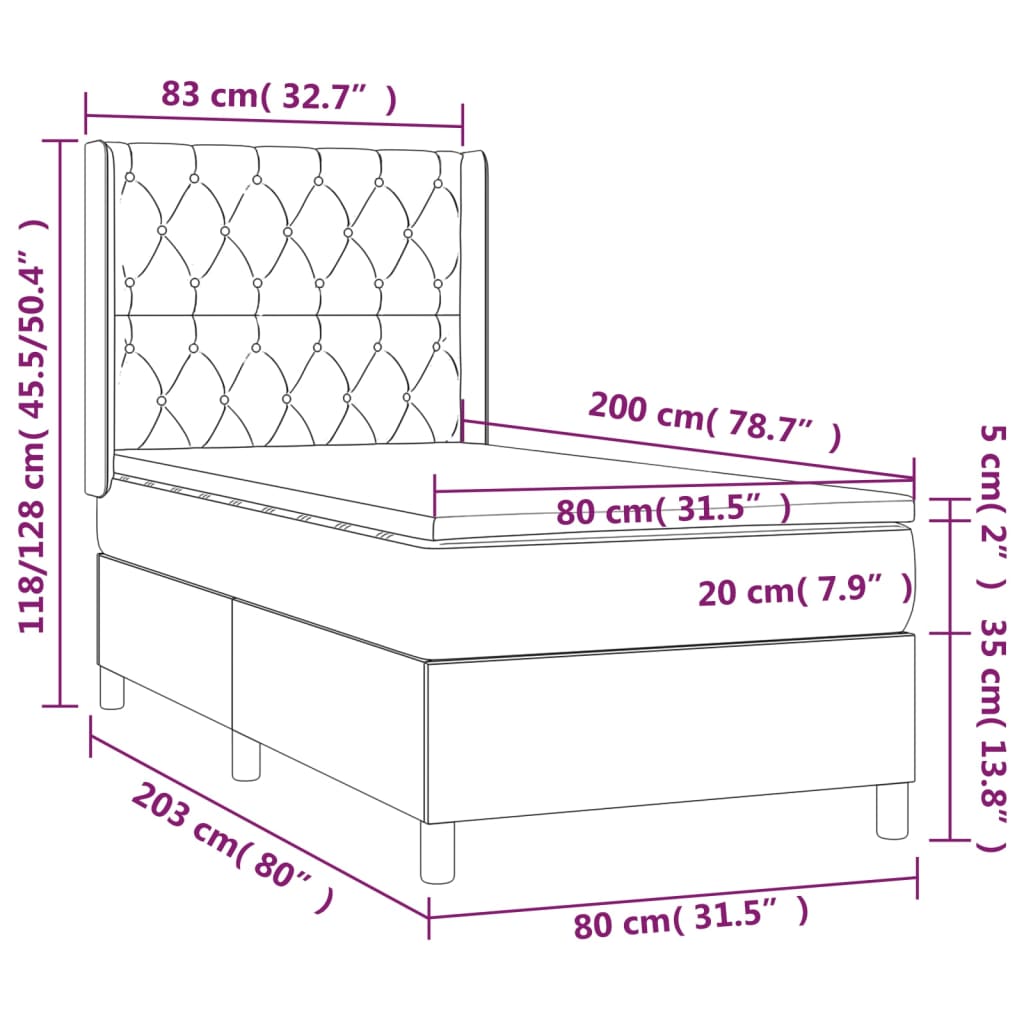 Pat box spring cu saltea, maro închis, 80x200 cm, textil