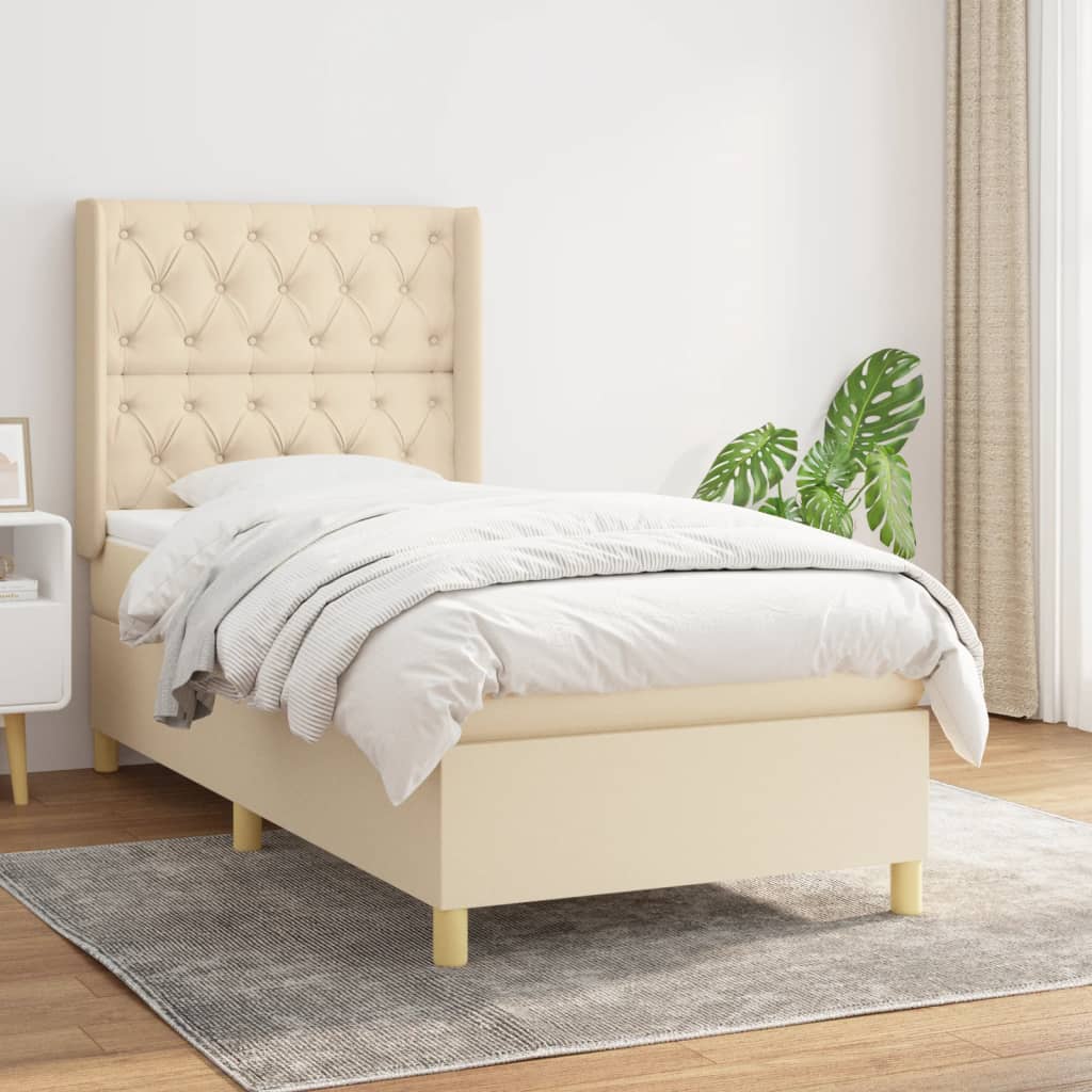 atsperu gultas rāmis ar matraci, krēmkrāsas, 80x200 cm, audums | Stepinfit.lv