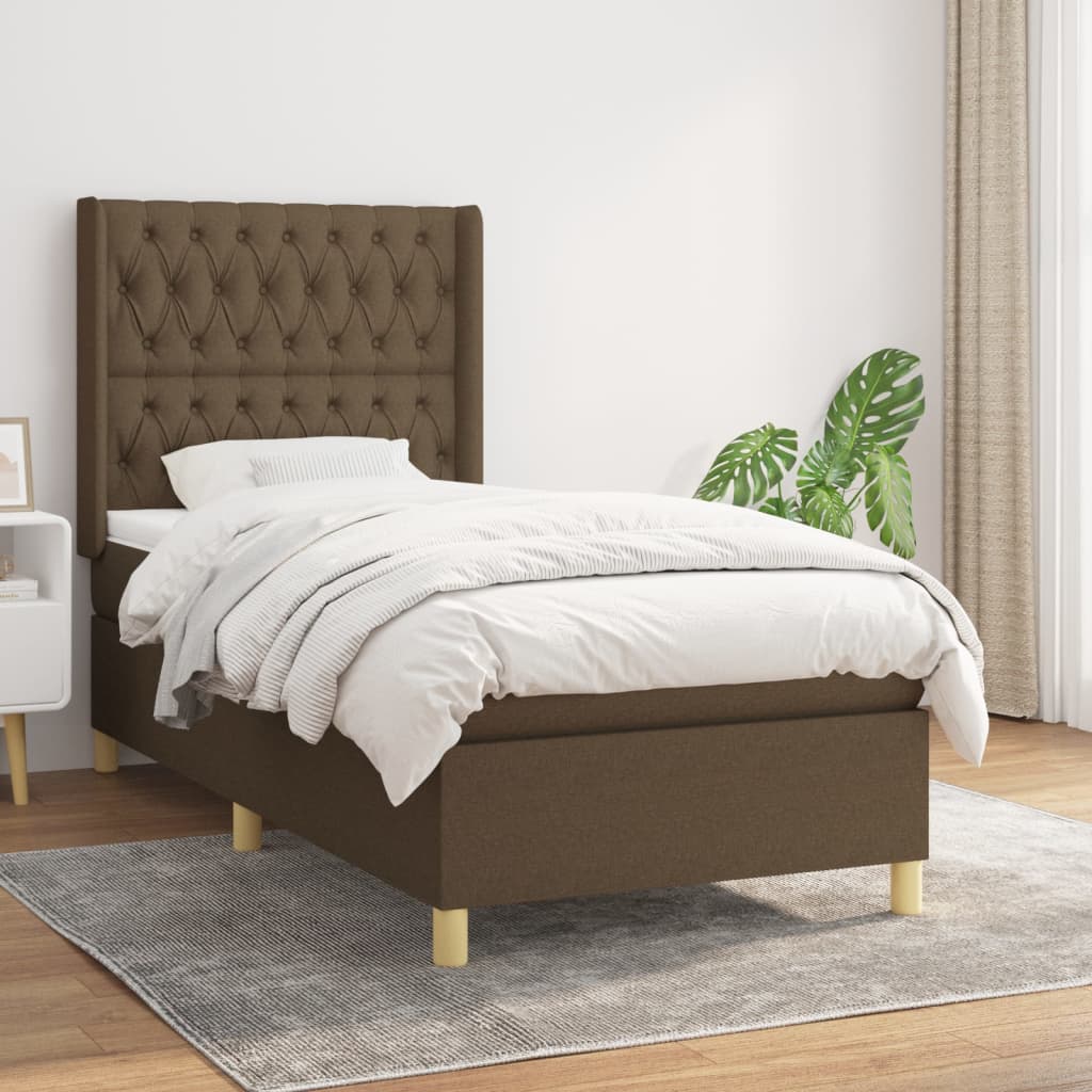 atsperu gulta ar matraci, tumši brūna, 90x190 cm, audums | Stepinfit.lv