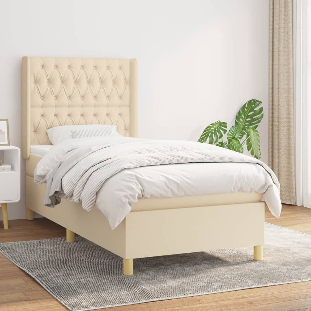 Boxspringbett mit Matratze Creme 90×190 cm Stoff