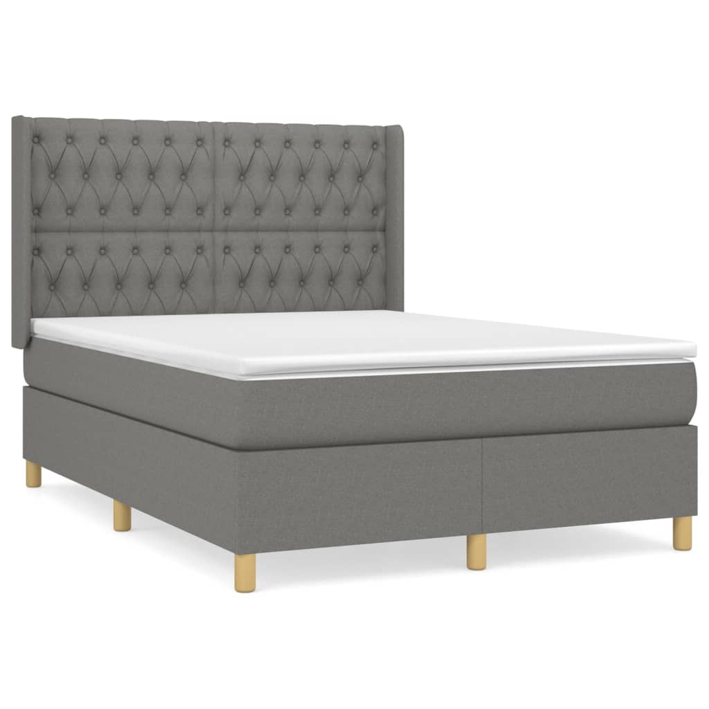 vidaXL Box spring postel s matrací tmavě šedý 140 x 190 cm textil