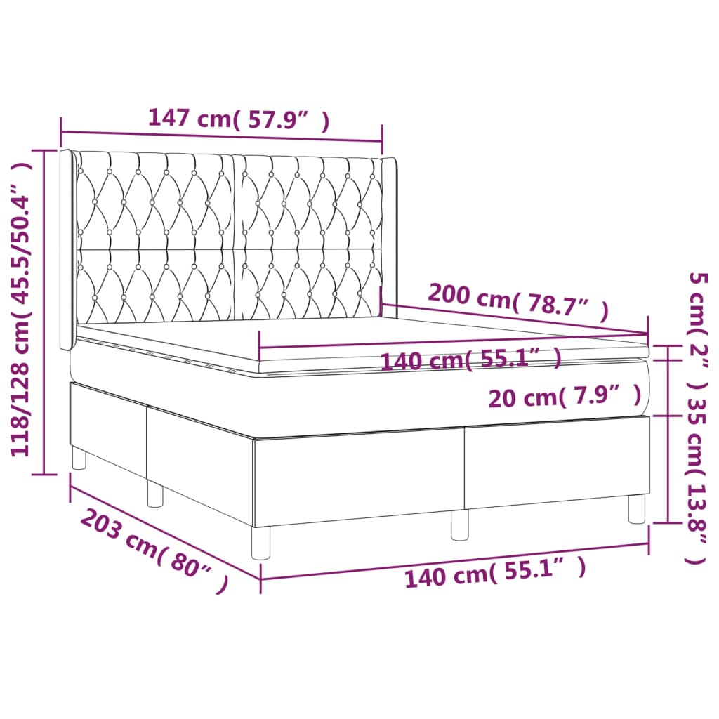 Box spring postel s matrací tmavě hnědá 140x200 cm textil