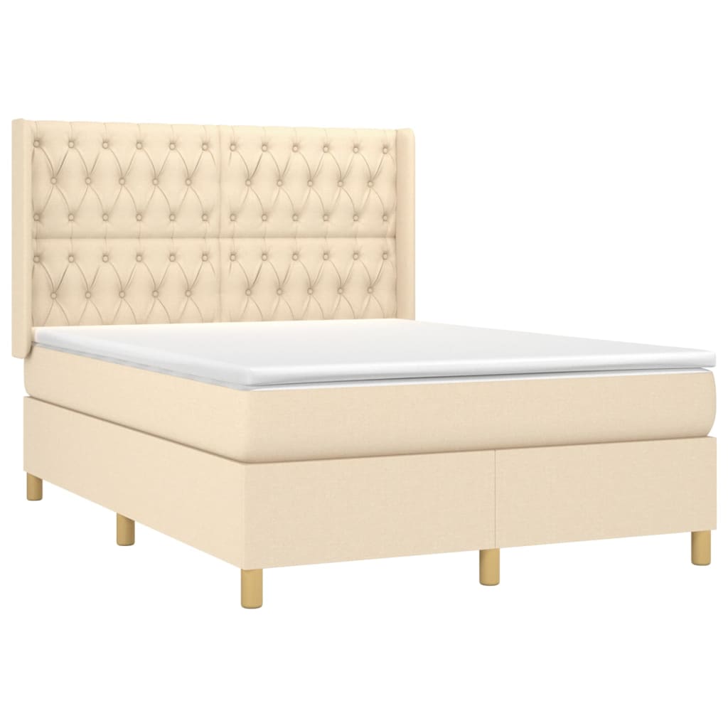 vidaXL Boxspring met matras stof crèmekleurig 140x200 cm afbeelding