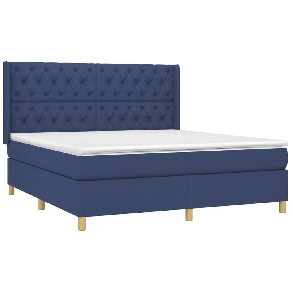 vidaXL Boxspring met matras stof blauw 160x200 cm afbeelding
