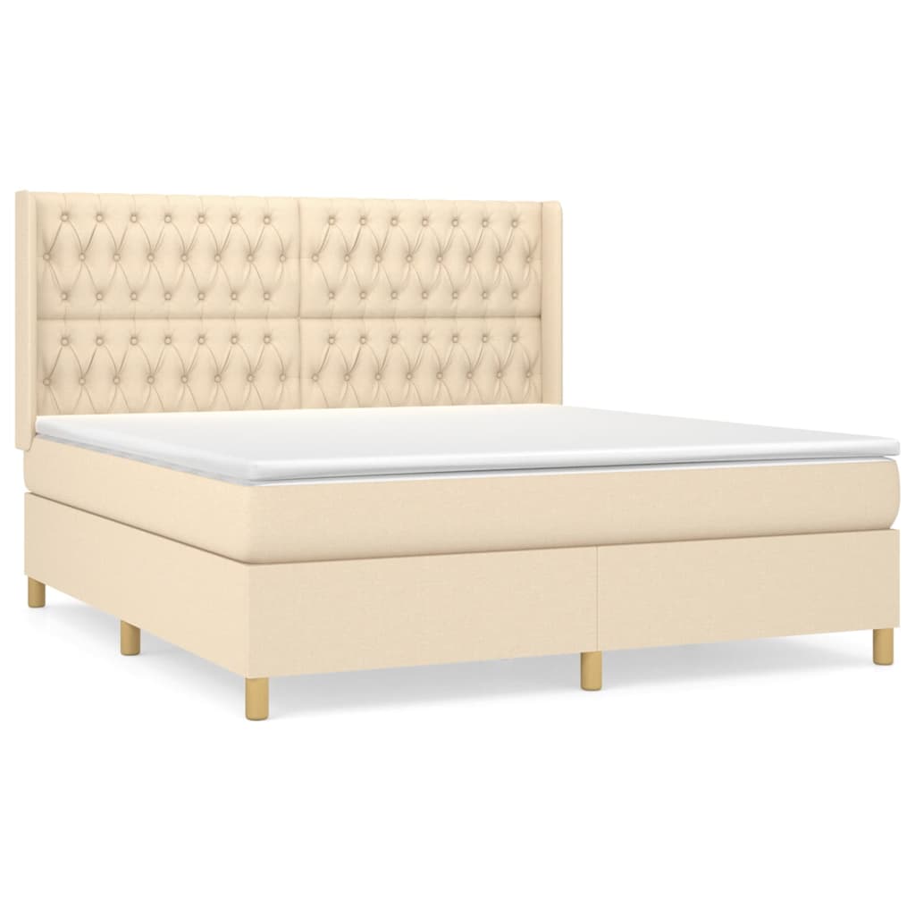 vidaXL Posteľný rám boxspring s matracom krémový 180x200 cm látka