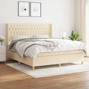 Box spring postel s matrací krémová 180x200 cm textil - obrázek 1
