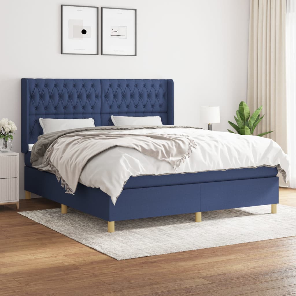 Boxspringbett mit Matratze Blau 180×200 cm Stoff