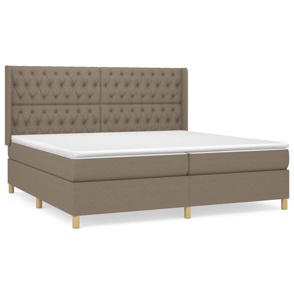 vidaXL Box spring postelja z vzmetnico taupe 200x200 cm blago