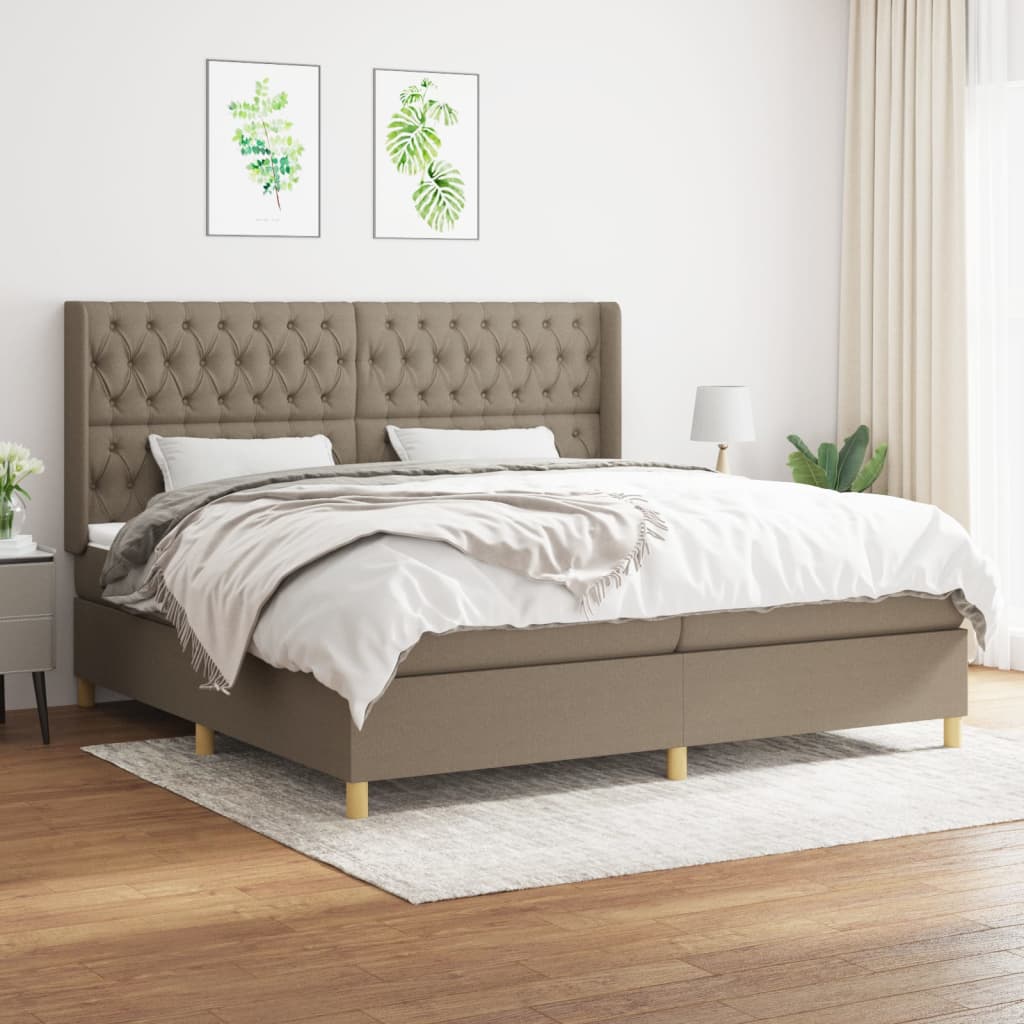 vidaXL Boxspringbett mit Matratze Taupe 200x200 cm Stoff