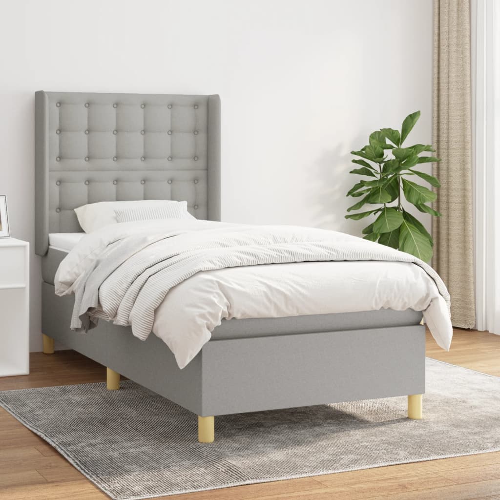 atsperu gultas rāmis ar matraci, gaiši pelēka audums, 80x200 cm | Stepinfit.lv