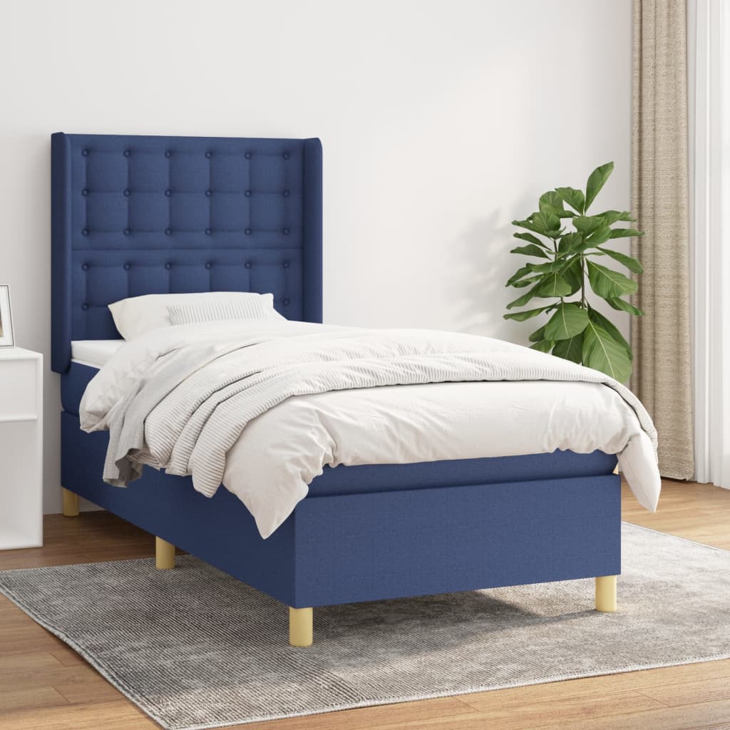 vidaXL Boxspringbett mit Matratze Blau 90x190 cm Stoff