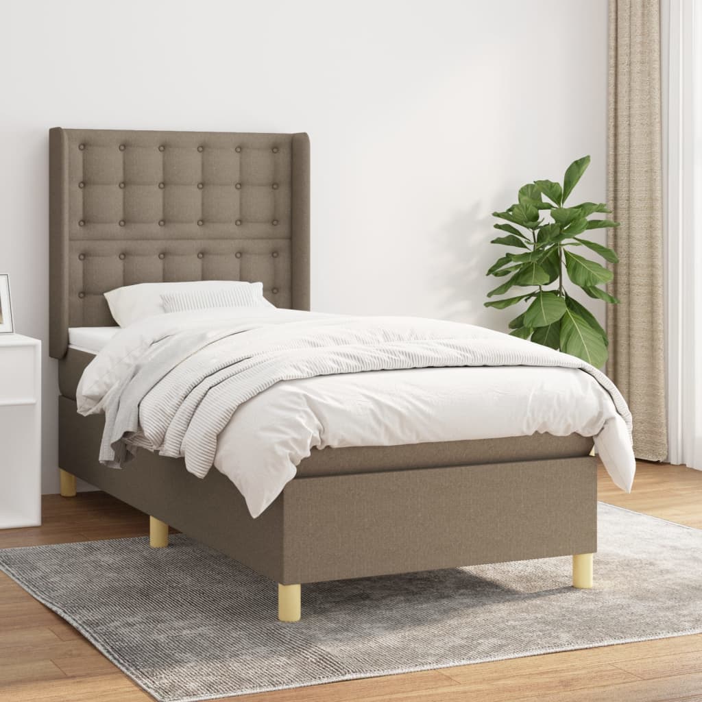 vidaXL Pat box spring cu saltea, gri taupe, 90x200 cm, textil