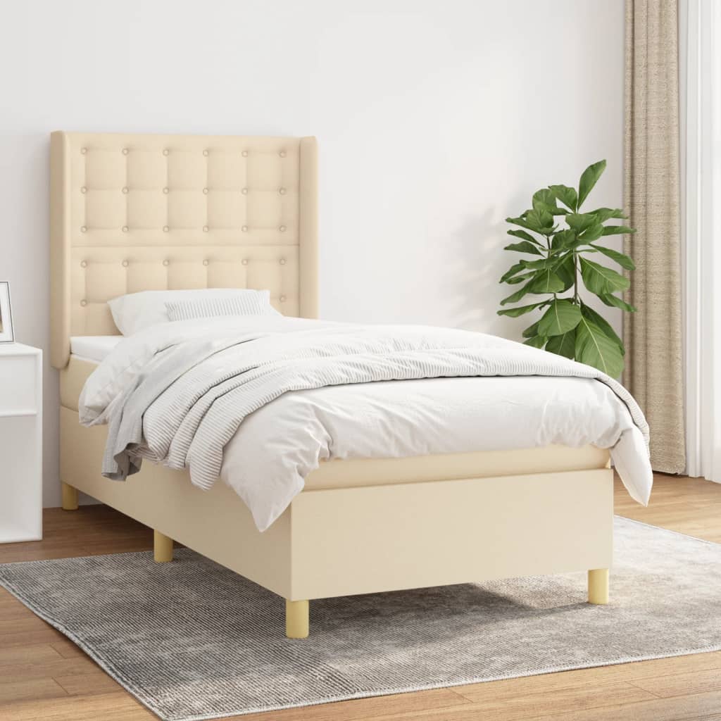 vidaXL Boxspringbett mit Matratze Creme 90x200 cm Stoff