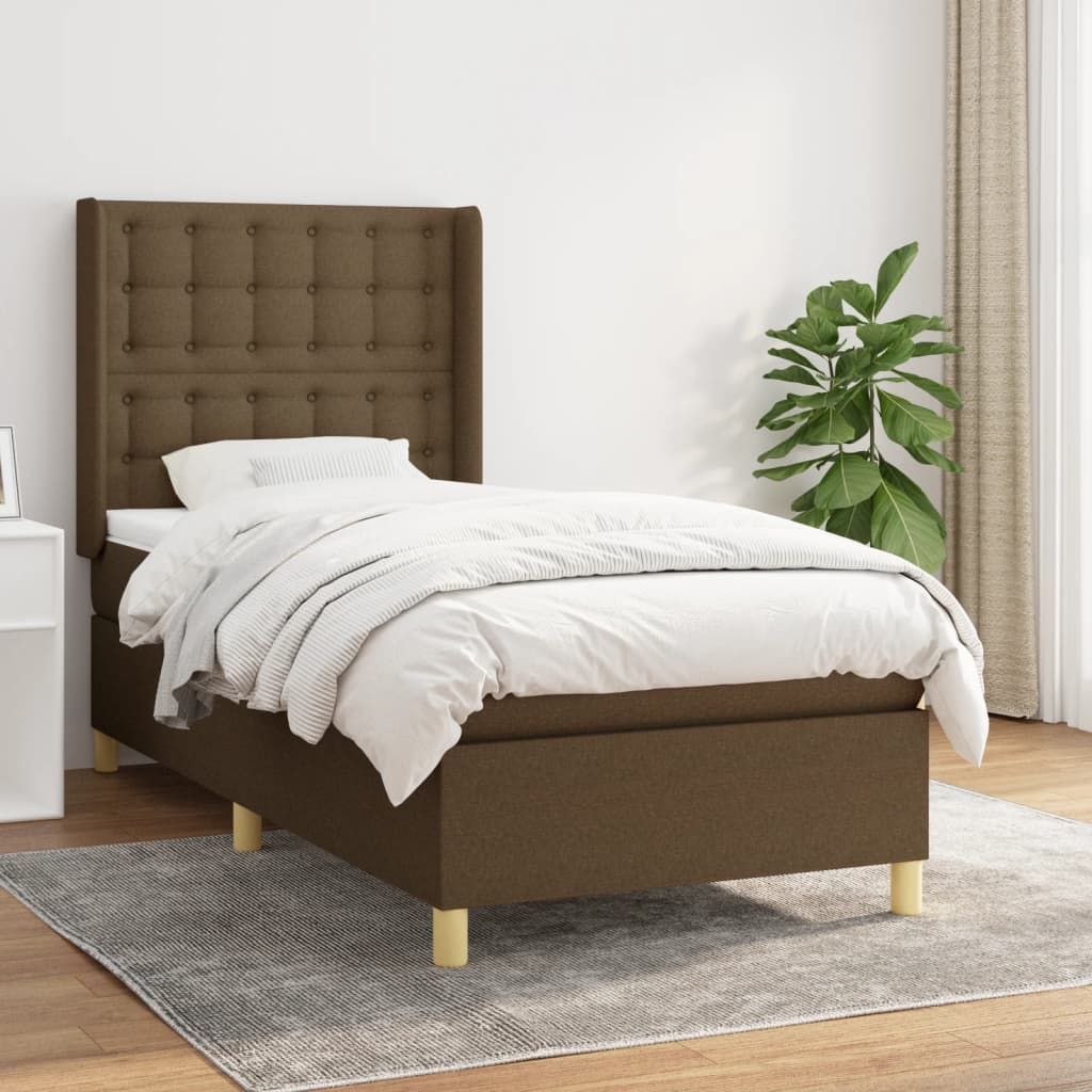 Box spring postel s matrací tmavě hnědá 100 x 200 cm textil