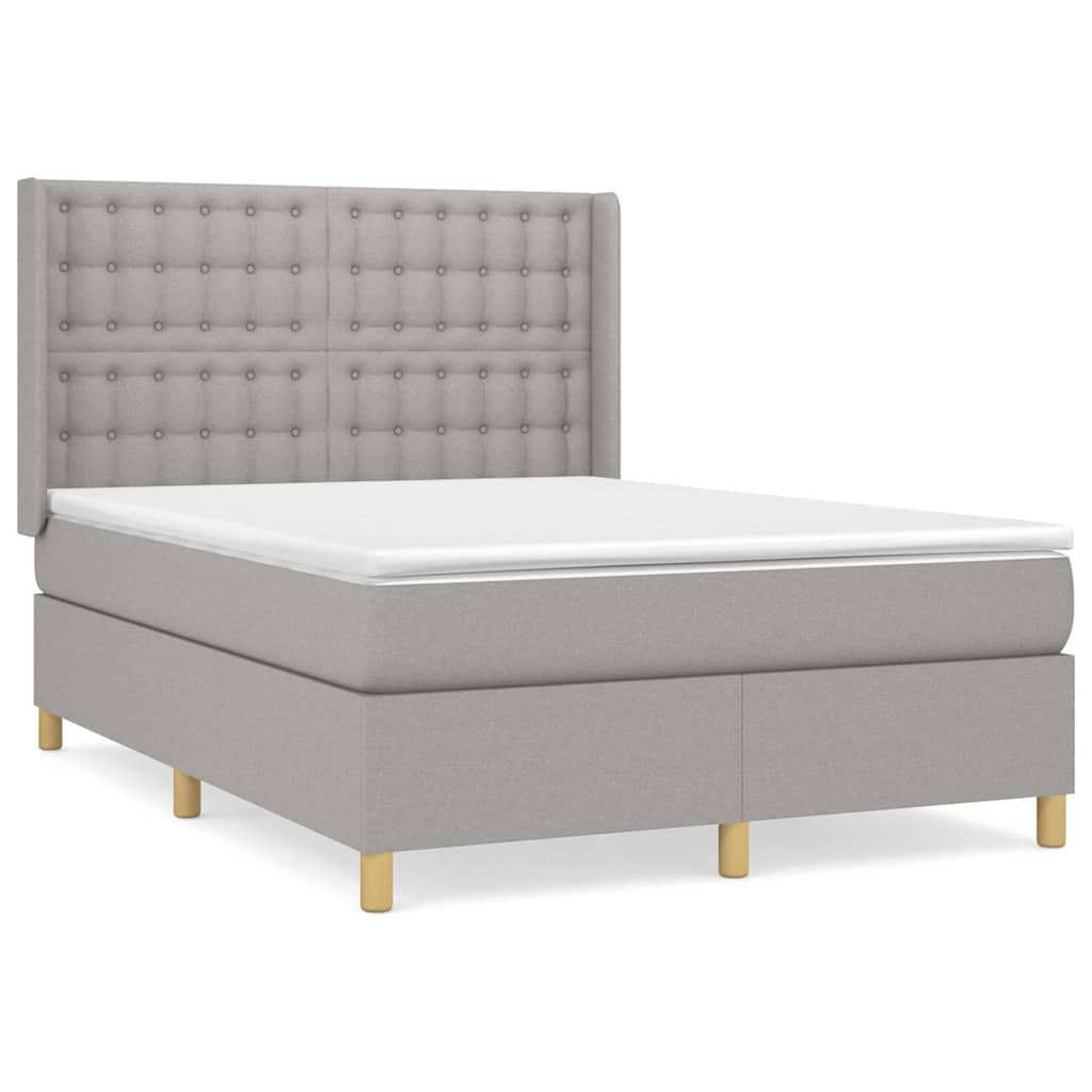 vidaXL Pat box spring cu saltea, gri deschis, 140x190 cm, textil