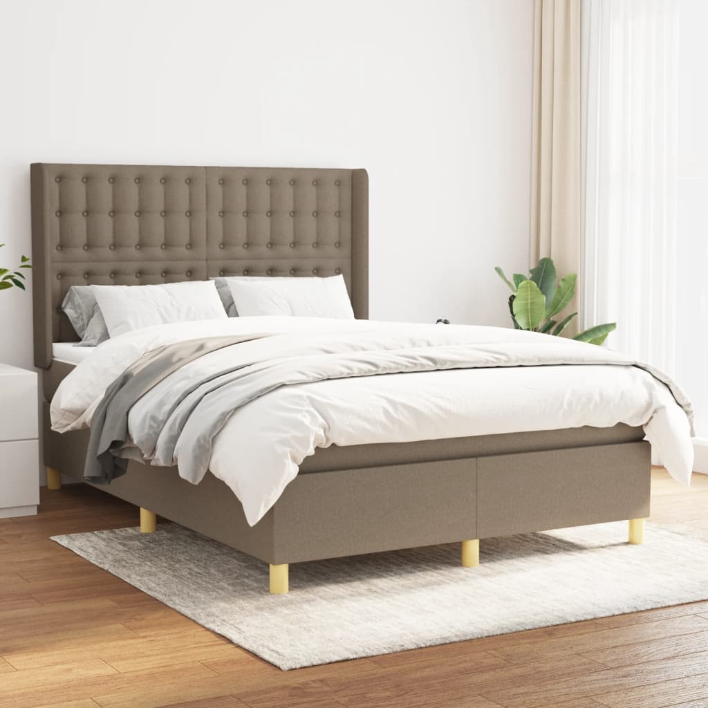tópszínű szövet rugós ágy matraccal 140 x 200 cm