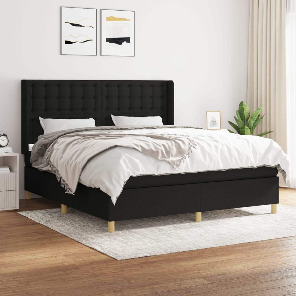 vidaXL Pat box spring cu saltea, negru, 180x200 cm, catifea