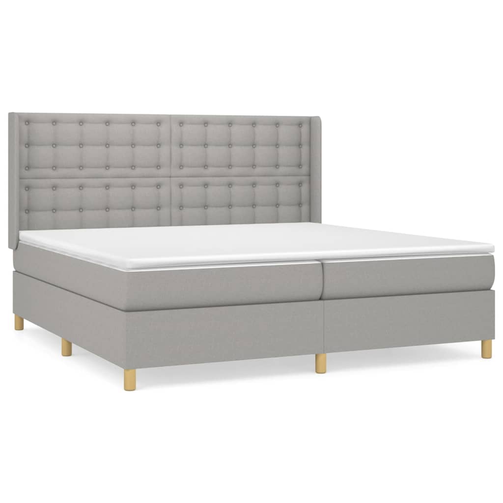 vidaXL Box spring postelja z vzmetnico svetlo siva 200x200 cm blago