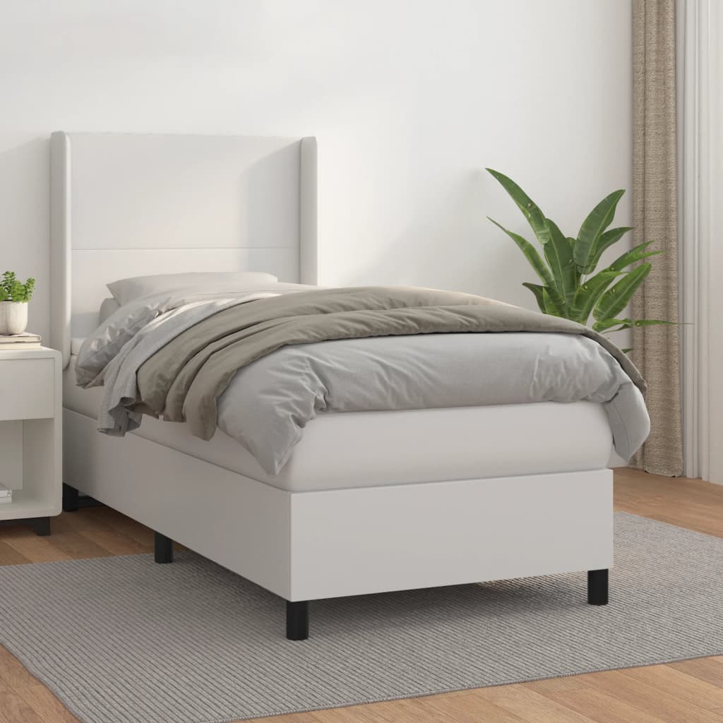 vidaXL Pat box spring cu saltea, alb, 80x200 cm, piele ecologică