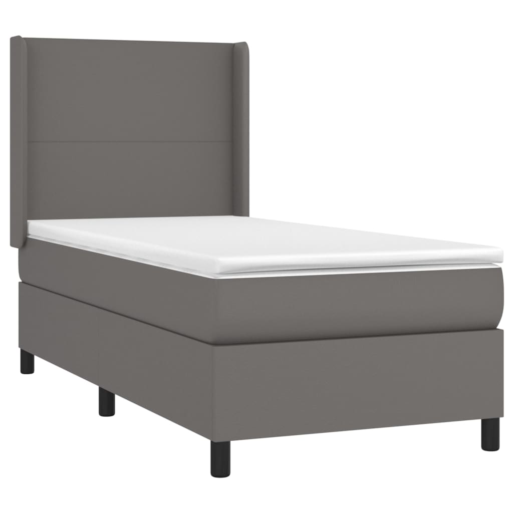 Pat box spring cu saltea, gri, 80x200 cm, piele ecologică