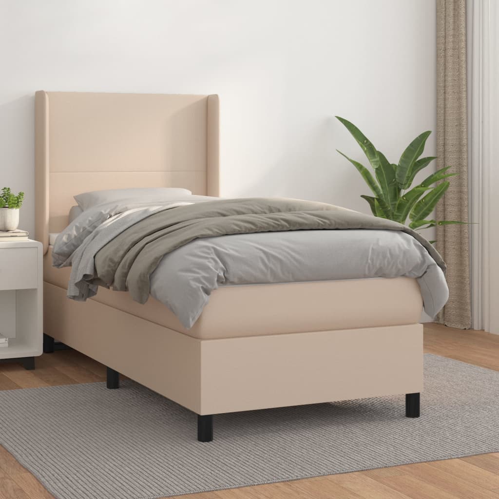 vidaXL Pat box spring cu saltea, cappuccino, 80x200 cm piele ecologică