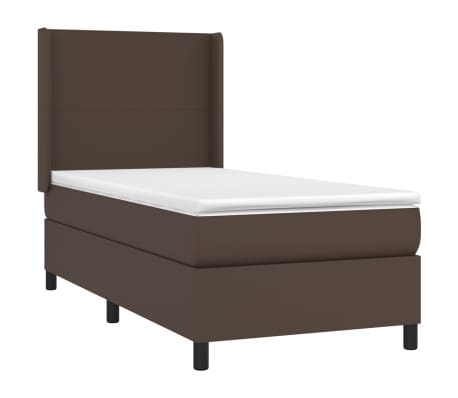 vidaXL Κρεβάτι Boxspring με Στρώμα Καφέ 90x200 εκ. από Συνθετικό Δέρμα