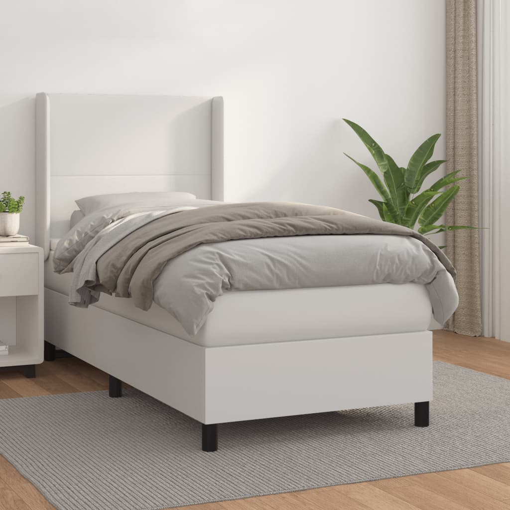 fehér műbőr rugós ágy matraccal 100 x 200 cm