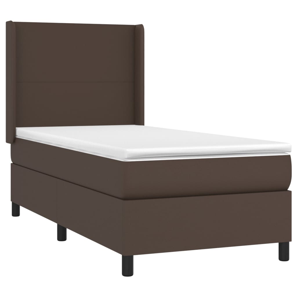 vidaXL Pat box spring cu saltea, maro, 100x200 cm, piele ecologică