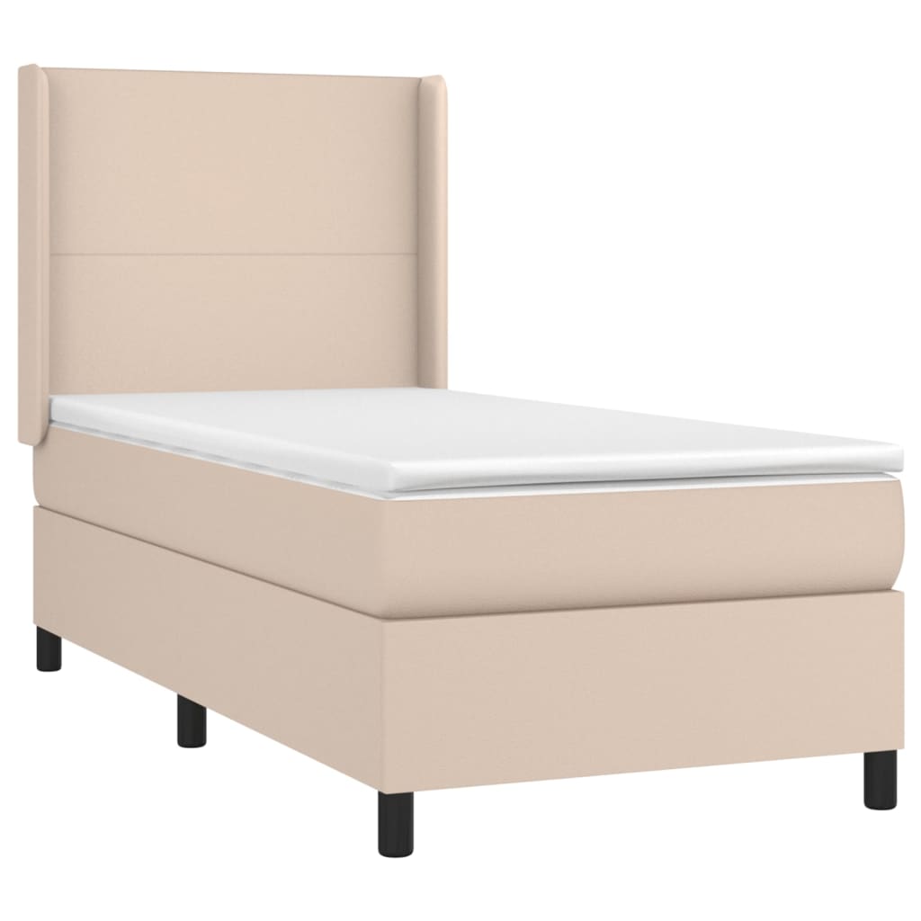 vidaXL Boxspring met matras kunstleer cappuccinokleurig 100x200 cm afbeelding