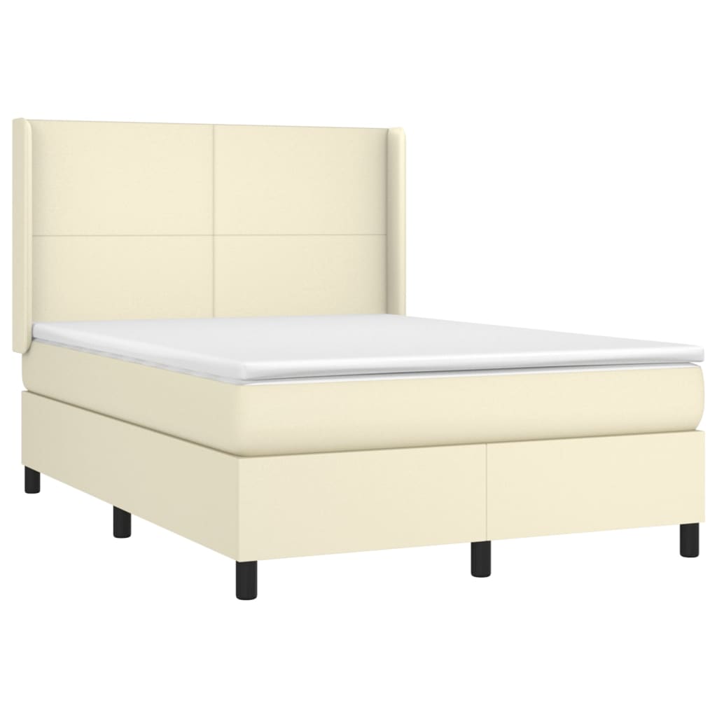 vidaXL krémszínű műbőr rugós ágy matraccal 140 x 200 cm