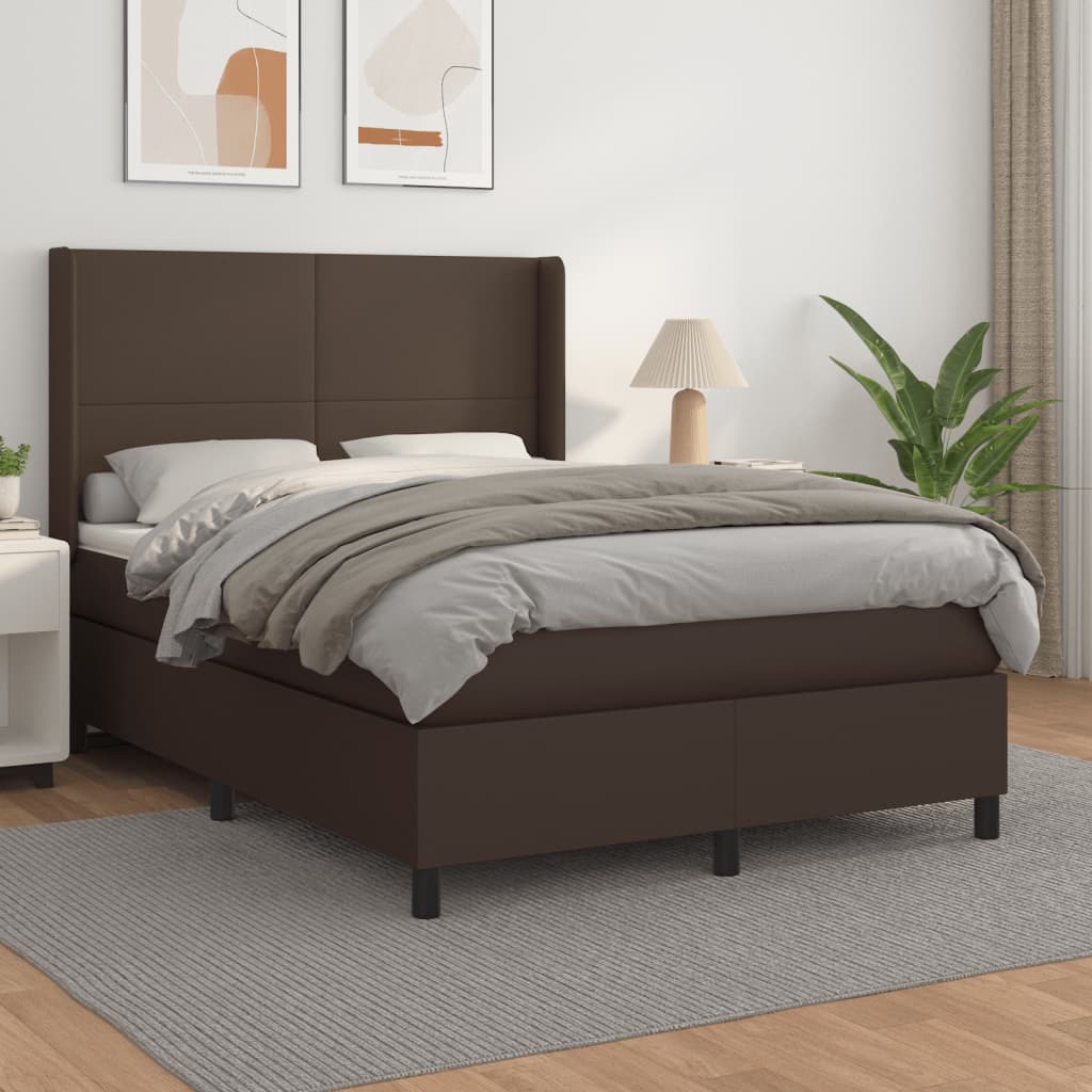 Box spring postel s matrací hnědá 140x200 cm umělá kůže