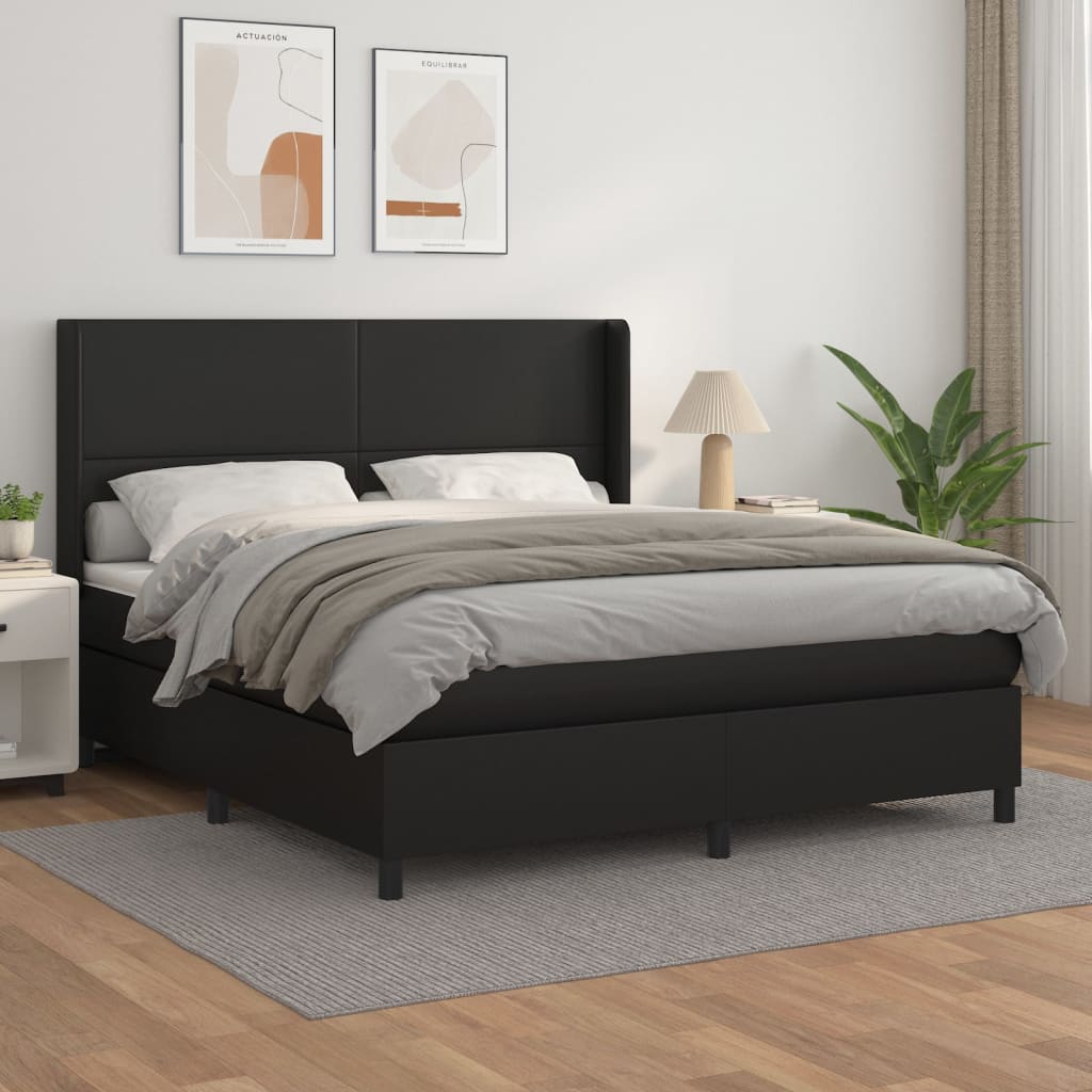 Vidaxl Pat Box Spring Cu Saltea, Negru, 160x200 Cm, Piele Ecologica