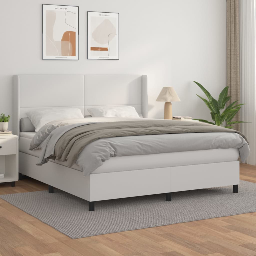 vidaXL Pat box spring cu saltea, alb, 160×200 cm, piele ecologică vidaXL imagine 2022